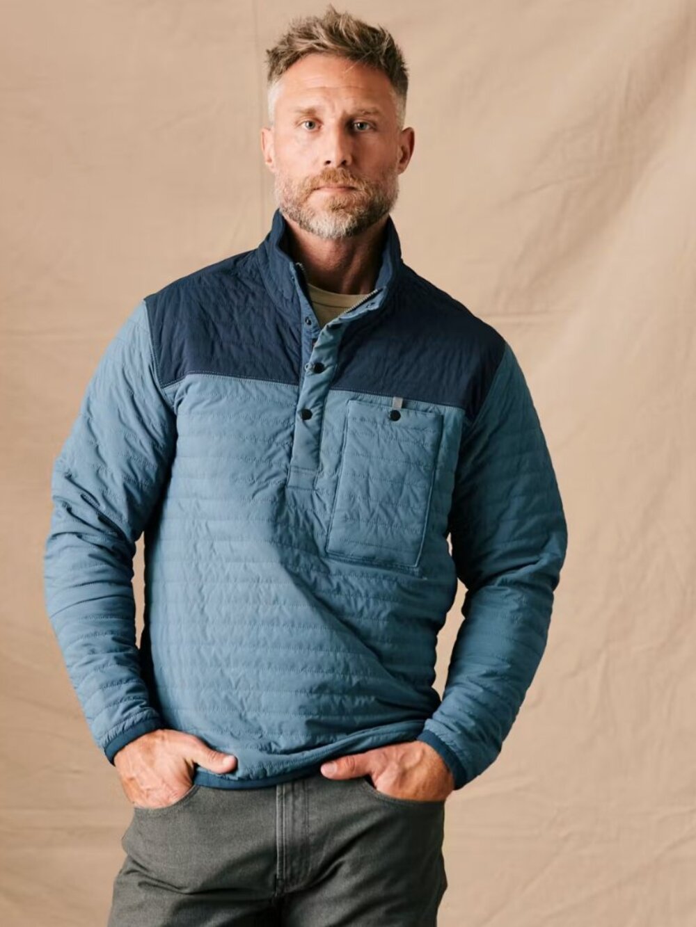 Relwen Quilted Windzip Quarter Insulated Popover Blue Navy Men's M Jacket Winter